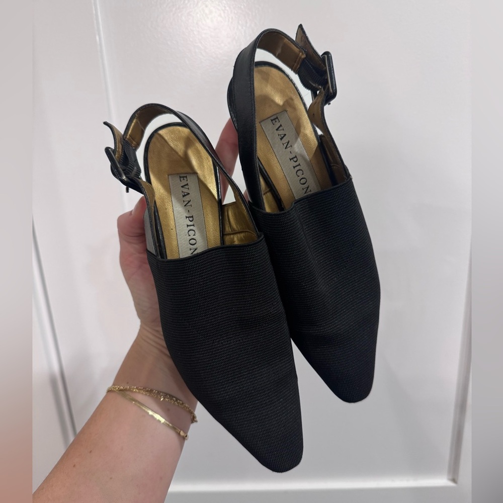 Evan Picone Black Flats with Gold Accents